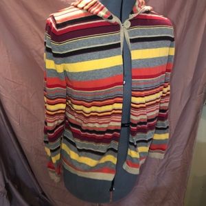 Hooded striped open cardigan